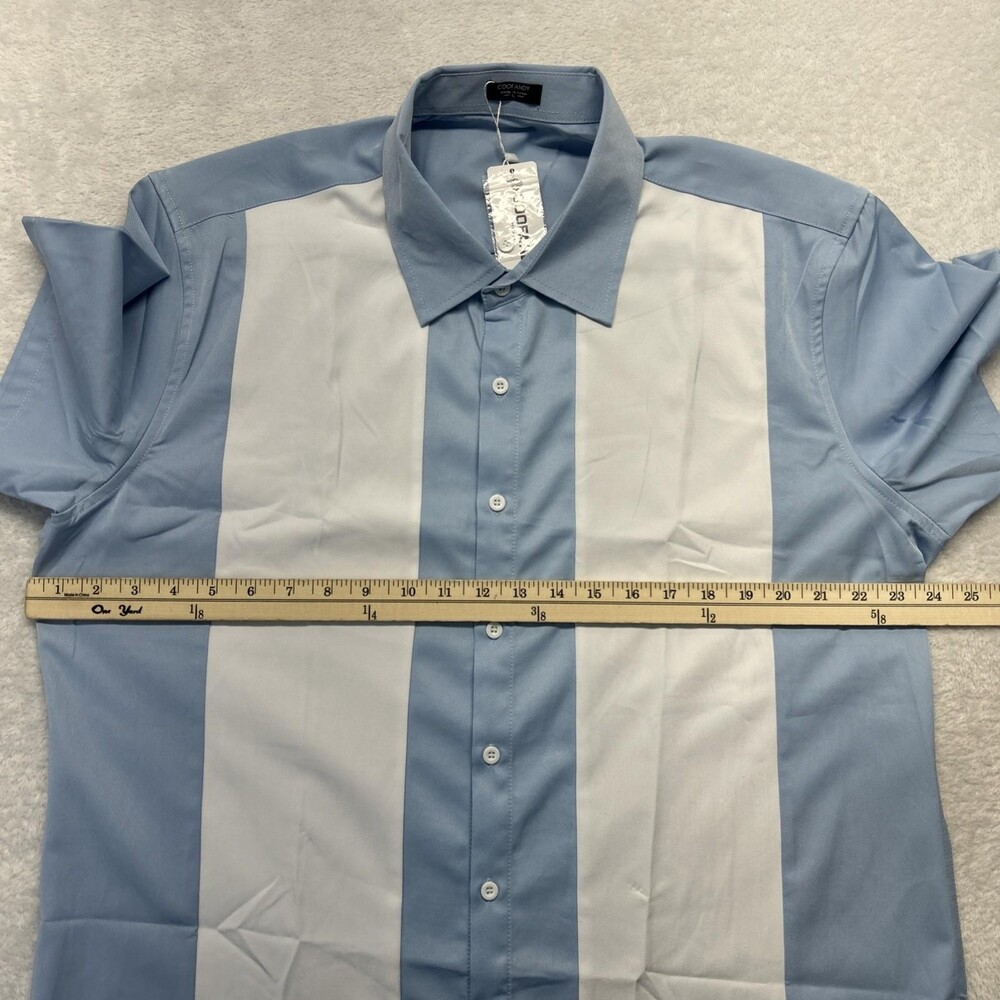Coofandy Blue White Stripe Short Sleeve Button Up Mens L NWT Polyester Blend - Picture 6 of 11